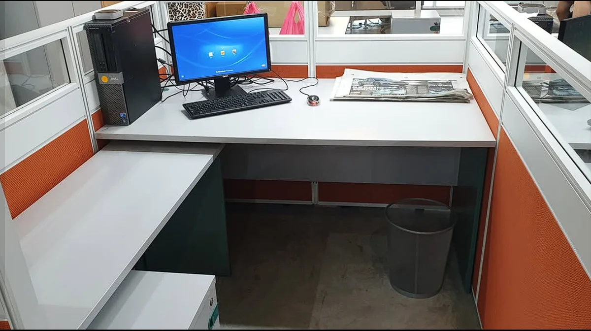 Finished office workstation with computer set up after a move
